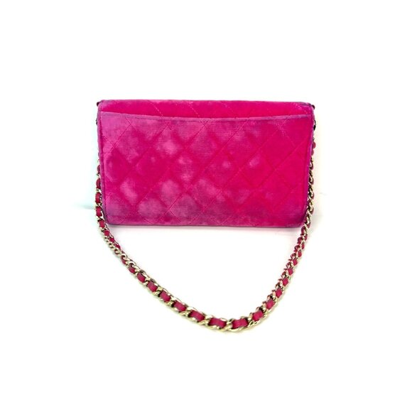 Chanel Velvet Quilted Timeless Fuchsia Wallet on a Chain Clutch Bag - Picture 2 of 16